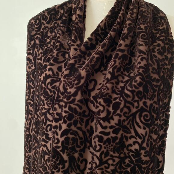 Valerie Stevens Womens Velvet Burnout Scarf Whimsigoth Y2K Silk Blend Brown Goth - Picture 4 of 10